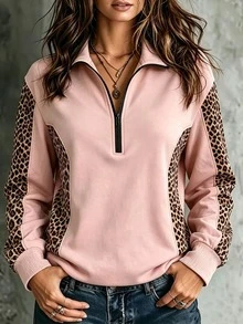 EMERY ROSE Sweatshirt Lengan Panjang Kasual Wanita Motif Leopard Patchwork - MultiWarna - View 2