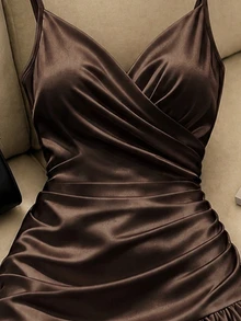 SHEIN Franclia 女款性感時尚荷葉邊百褶洋裝 - 棕色 - 查看 4