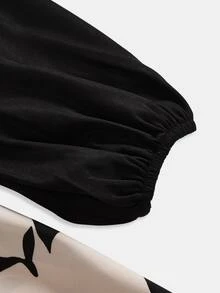 SHEIN 青少年女孩秋冬休閒時尚通勤黑色拼接長袖A字洋裝，適用萬聖節、聖誕節、畢業派對與正式場合 - 黑色 - 查看 7