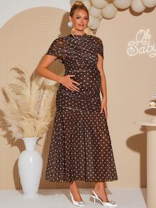 Loomaby 優雅波點印花孕婦夏季洋裝 - 彩色 - 查看 5