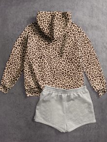 SHEIN EZwear 女款豹紋休閒百搭日常穿著連帽衛衣 - 彩色 - 查看 3