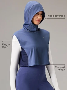 OutZeal Short: Outdoor - Hooded Sleeveless Mesh Patchwork Vest - Blue - View 2