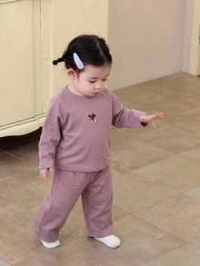 DAZY Baby Girls Round Neck Casual Loose Long Sleeve T-Shirt And Casual Loose Long Pants 2 Pieces Set Loungewear Fall - Purple - View 4
