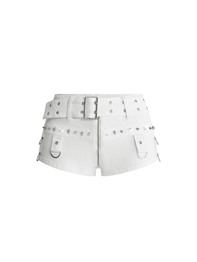Grunge Punk Sommer Musik Festival Punk Metal Schädel Nieten Ultra Tiefe Taille Hoch Elastisch Skinny Denim Shorts