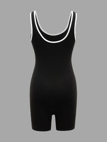 Dewbera Dewbera With My Calm Contrast Trim Sleeveless Sports Jumpsuit Women Tight Yoga Unitard - Black - View 6