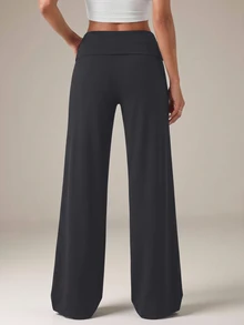 SHEIN Tall 黑色高腰寬腿寬鬆休閒長褲 - 深灰色 - 查看 4