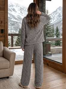 Livesso Women's Winter Warm Loungewear Set Fall - Grey - View 2