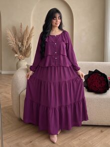 Modelyn Plus Size 2 Pieces Set Ice Silk Crinkled Fabric Elegant Casual Style, Suitable For Spring And Autumn Daily Wear And Dating Occasions - Red Violet - View 4