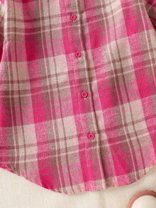SHEIN 少女格紋休閒韓系清新可愛長袖襯衫 - 彩色 - 查看 5