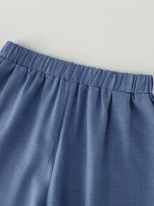 LUMIGAL Setelan 2 Potong Atasan Biru Efek Denim Wanita + Celana Panjang Biru Lurus - Biru - View 3