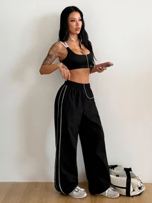 Coolane Women's Ultra Short Top & Long Pants Sports Set - Black and White - View 5