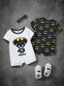 BATMAN X SHEIN Baby Boy Round Neck Short Sleeve Casual Romper - Multicolor - View 1