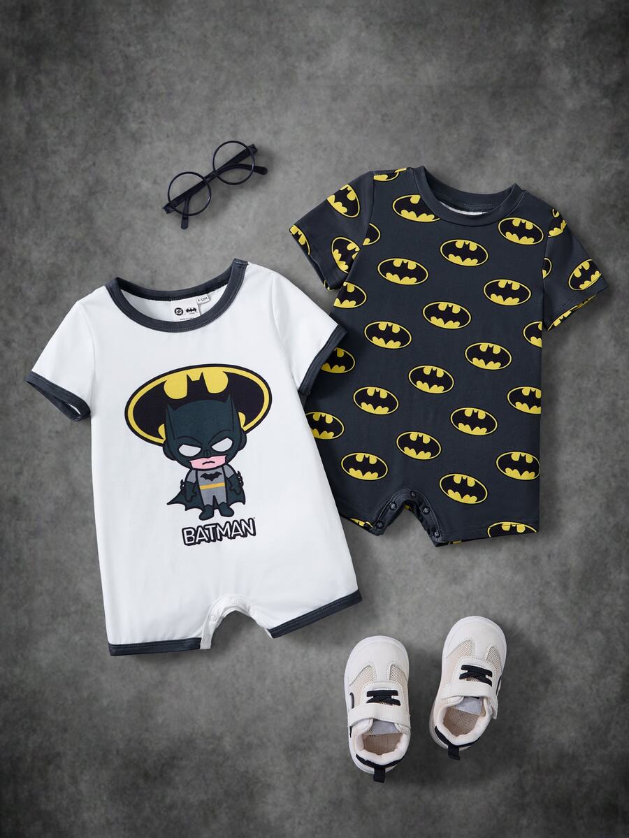 BATMAN X SHEIN Baby Boy Round Neck Short Sleeve Casual Romper - Multicolor - View 1