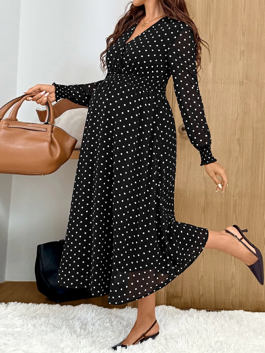 SHEIN فستان حمل بنقاط بولكا كاجوال يومي صيفي للسفر - الأسود - مشاهدة 1