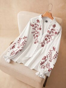 Elaquor 大尺碼花卉刺繡休閒度假襯衫 - 彩色 - 查看 4