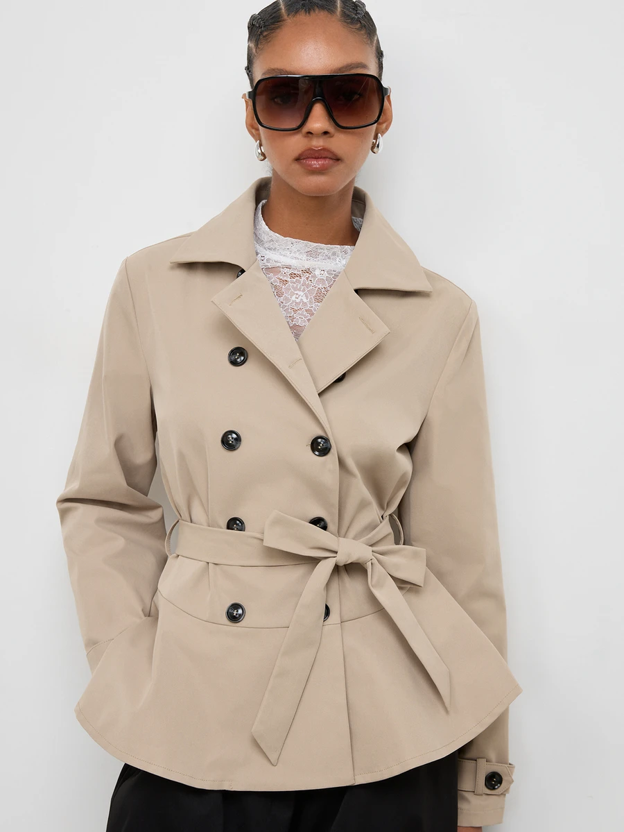 Maija Jaket Trench Coat Wanita Kasual Musim Gugur Model Kancing Ganda dengan Sabuk - Khaki - View 1