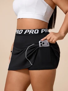 SHEIN Rhythm Era Women's Letter Waist Anti-Exposure Contrast Color Sports Skirt Shorts - Black - View 5