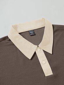 STEELVANCE 男士對比色休閒日常短袖 Polo 衫 - 咖啡棕 - 查看 7