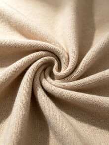 SHEIN Franclia Women's Autumn/Winter French Lazy Style Solid Color Hooded Buttonless Side Slit Long Drape Knit Long Sleeve Cardigan Sweater, Suitable For Daily Commute And Vacation - Khaki - View 4
