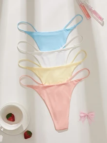 SHEIN 女款素色性感日常無縫丁字褲 4件組/包 - 彩色 - 查看 3