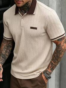 Manfinity CasualCool Solid Color Minimalist Plus Size Men's Polo Shirt - Khaki - View 4