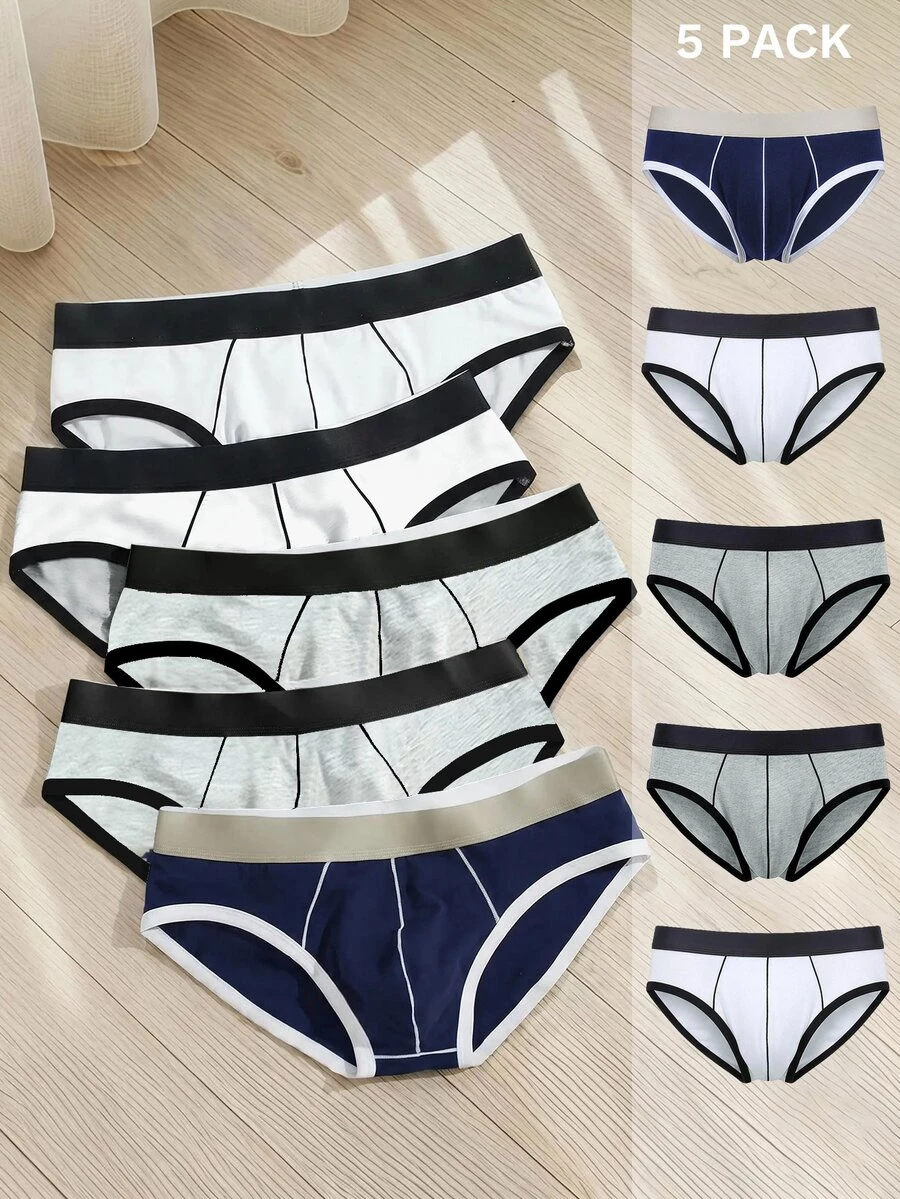 SHEIN 男士條紋對比色三角內褲 5件組 - 彩色 - 查看 1