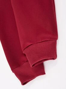 SHEIN 青少年女孩長袖抓絨冬季3件套套裝，復古、寬鬆、針織、休閒、極簡、度假穿搭 - 酒紅色 - 查看 6