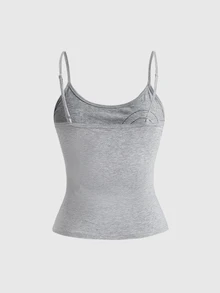 ROMWE Y2K Plus Size Women's 3D Applique Fitted Versatile Everyday Camisole Tank Top - Grey - View 2