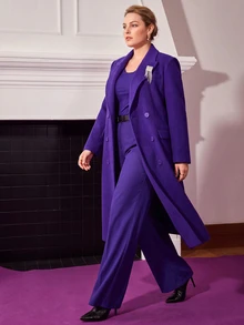 MOTF PREMIUM PLUS ELEGANT BROOCH DECORATED PURPLE MID-LENGTH WOOL BLEND OVERCOAT - Purple - View 1
