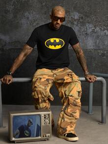 BATMAN X SHEIN Men's Summer Casual Printed Short Sleeve T-Shirt - Black - View 7