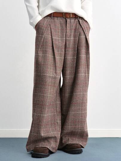 TOKVUE Men's Houndstooth Pleated Pocket Wide Leg Vintage Casual Pants