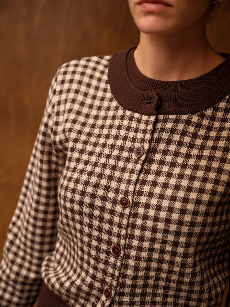 MOTF PREMIUM WOMEN'S PLAID SWEATER VEST AND CARDIGAN 2 PIECES SET - Coffee Brown - View 2