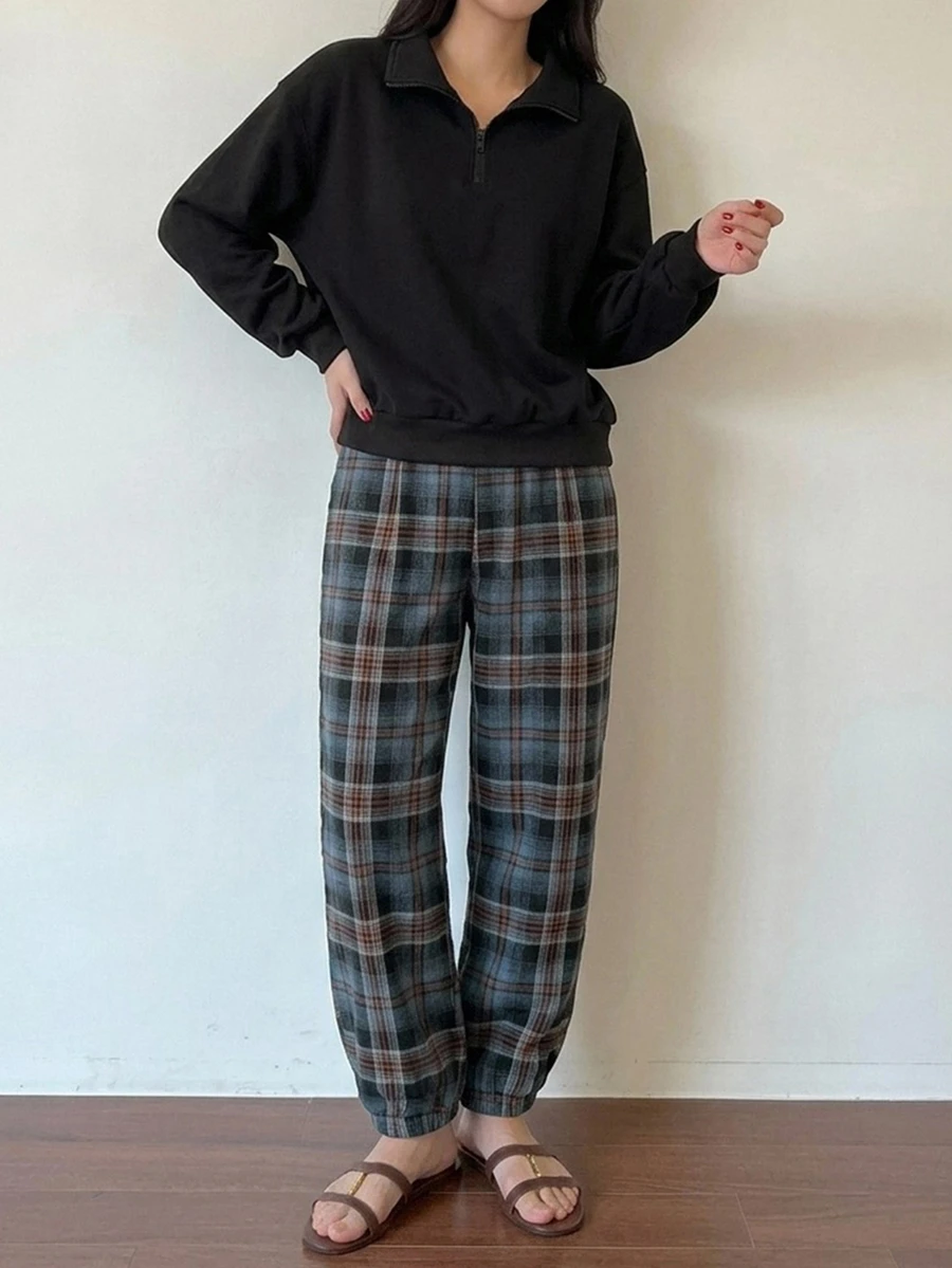 DAZY 春季寬鬆2件式休閒舒適女款居家服套裝 - 黑色 - 查看 1