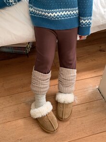 DAZY Baby Girl Color Block Patchwork Long Pants Casual Autumn/Winter - Coffee Brown - View 1