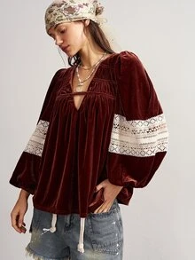 Bohemela Casual Solid Color Knit Loose Fit Women's Shirt - Coffee Brown - View 4