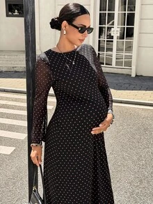 MaterniWear 孕婦波點休閒日常夏季旅行洋裝 - 黑色 - 查看 9