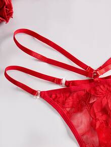 SHEIN 1pc Women's Sexy Lace Thong With Thin Straps - Red - View 3