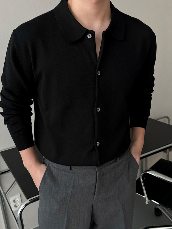 DAZY Spring/Autumn Black Long Sleeve Fine Knit Shawl Collar Slightly Loose Fit Commuter Men's Cardigan
