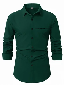 Manfinity Mode Men'S Casual Fashion Long Sleeve Shirt - Green - View 3