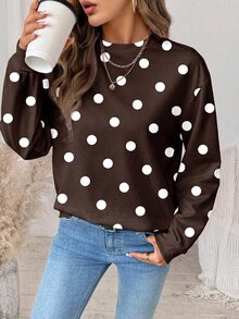SHEIN LUNE 女款波點休閒百搭日常穿著長袖衛衣 - 白色 - 查看 4