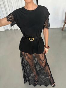 Reflora 大尺碼女款蕾絲性感透視約會與外出洋裝 - 黑色 - 查看 7