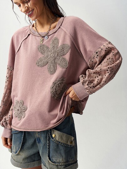 Bohemela Women's Floral Print Casual Versatile Daily Wear Long Sleeve Sweatshirt