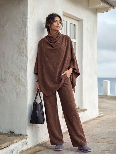 Faunlyn Set casual de zi pentru femei, 2 piese, top și pantaloni, culoare uni