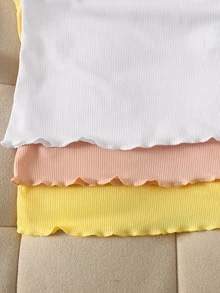 Tween Girl 3pcs Casual All-Match Versatile Solid Color Ribbed Lettuce Trim Mock Neck Tee - Multicolor - View 5