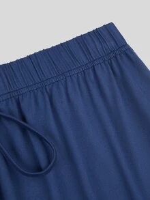 Sweetra Plus Size Cross Neck Top & Wide Leg Pants 2pcs Set Fall - Dusty Blue - View 4