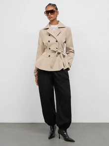 Maija Jaket Trench Coat Wanita Kasual Musim Gugur Model Kancing Ganda dengan Sabuk - Khaki - View 2