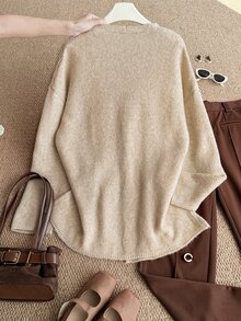 Grovea Plus Size Women Solid Color Casual Soft Versatile Daily Wear Cardigan Autumn Formal Vacation Beige - Apricot - View 2