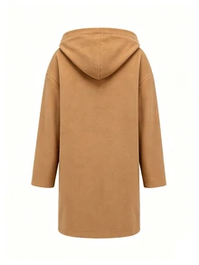 Balvessa Casual Commute Elegant Daily Wear Loose Fit Long Thigh Length Hooded Jacket With Pockets Camel Color Spring Autumn Winter Long Sleeve Zipper Pockets - Camel - View 5