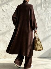 SHEIN Women's Basic Fashion Minimalist Elegant Romantic Commute French Style Dress 3 Pieces Set - Coffee Brown - View 3
