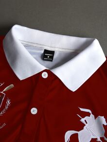 STYNVO 男士字母印花半開襟鈕扣 Polo 衫 - 紅色 - 查看 3